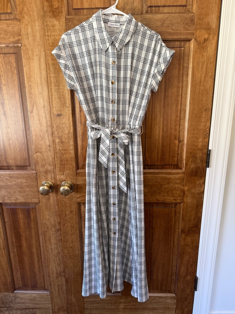 Calvin Klein Black and White Plaid Maxi Shirt Dress